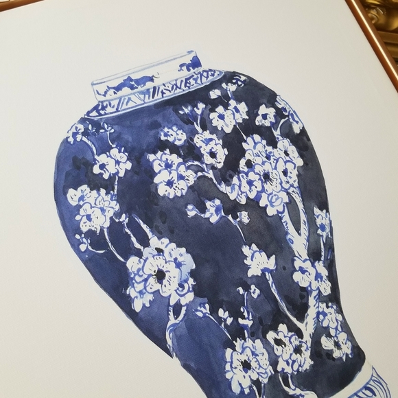 ❗Blue White Floral Chinese Style Vase Canvas Artwork with Gold Trim Frame❗ - Picture 3 of 9